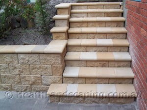 Retaining Wall With Stairs and Paving Constructed by Heath Landscaping Southern Tasmania.