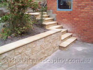 Retaining Wall With Stairs and Paving Constructed by Heath Landscaping Southern Tasmania.
