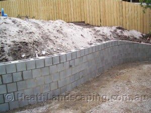 Block Wall with Box Footing and Paving Constructed by Heath Landscaping Southern Tasmania.