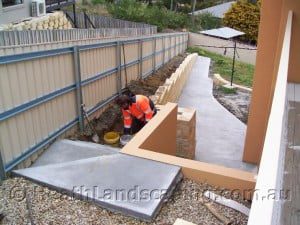 Almost finished Retaining Wall, Concrete Stairs and Path Constructed by Heath Landscaping Southern Tasmania.