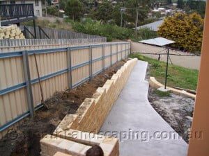 Constructed Retaining Wall, Concrete Stairs and Path Constructed by Heath Landscaping Southern Tasmania.