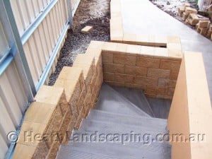 Closeup of stairs Retaining Wall, Concrete Stairs and Path Constructed by Heath Landscaping Southern Tasmania.