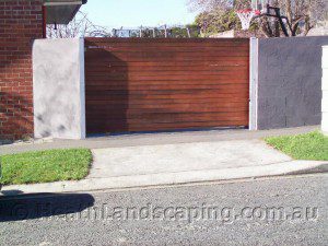 Pelawon gate and rendered wall Heath Landscaping Tasmania - Transform Your Outdoor Space Today