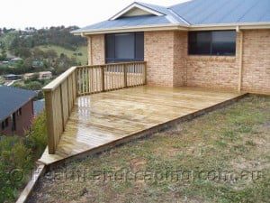 Timber Deck and Sleeper Wall Constructed by Heath Landscaping Southern Tasmania.